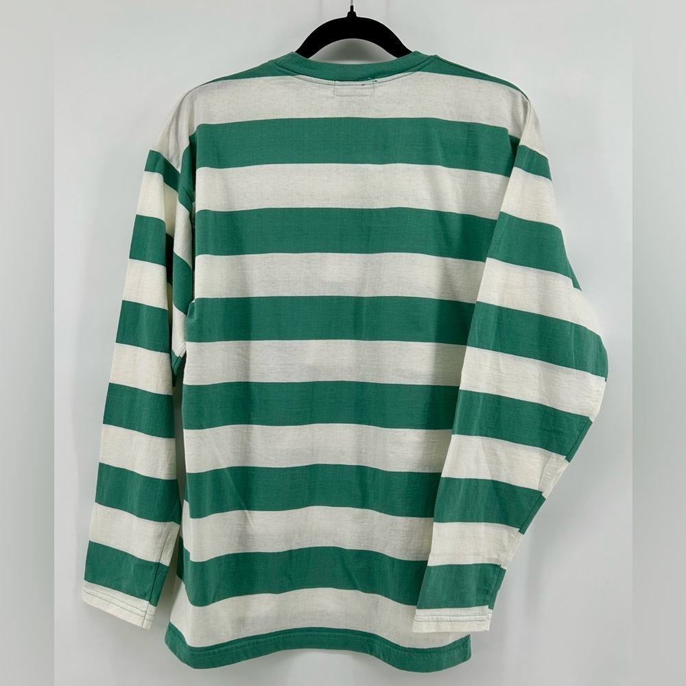 Women’s Kookai “Girl” Green White Stripe Preppy Rugby Style Pocket T-Shirt Sz L - Picture 5 of 6